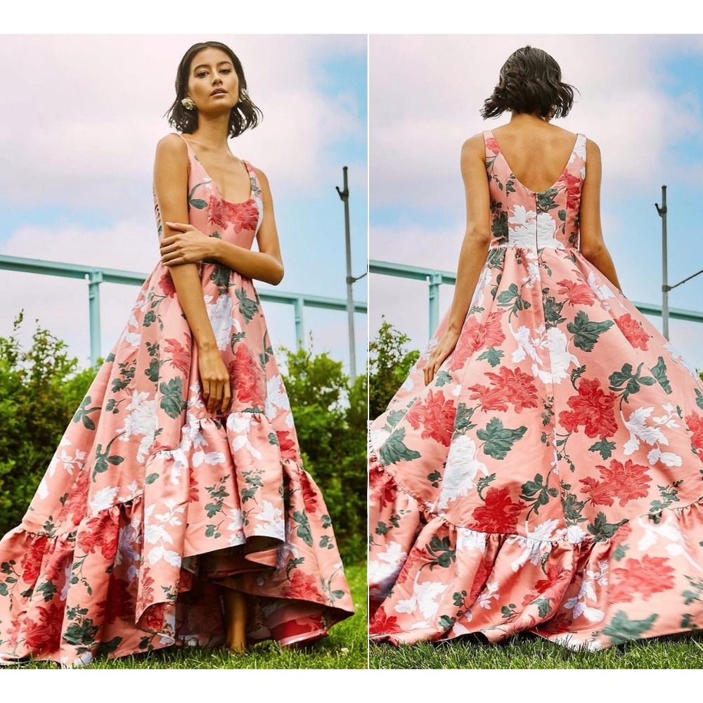 Mestiza New York NEW Valentina Pink Floral Jacquard High‎ Low Gown - Size 4